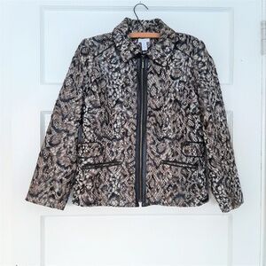 Chicos Women's Faux Fur Animal Print Zip Front Jacket